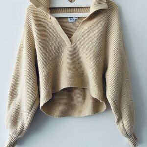 Princess Polly crop puff sleeve sweater v neck oversized textured v neck sweater